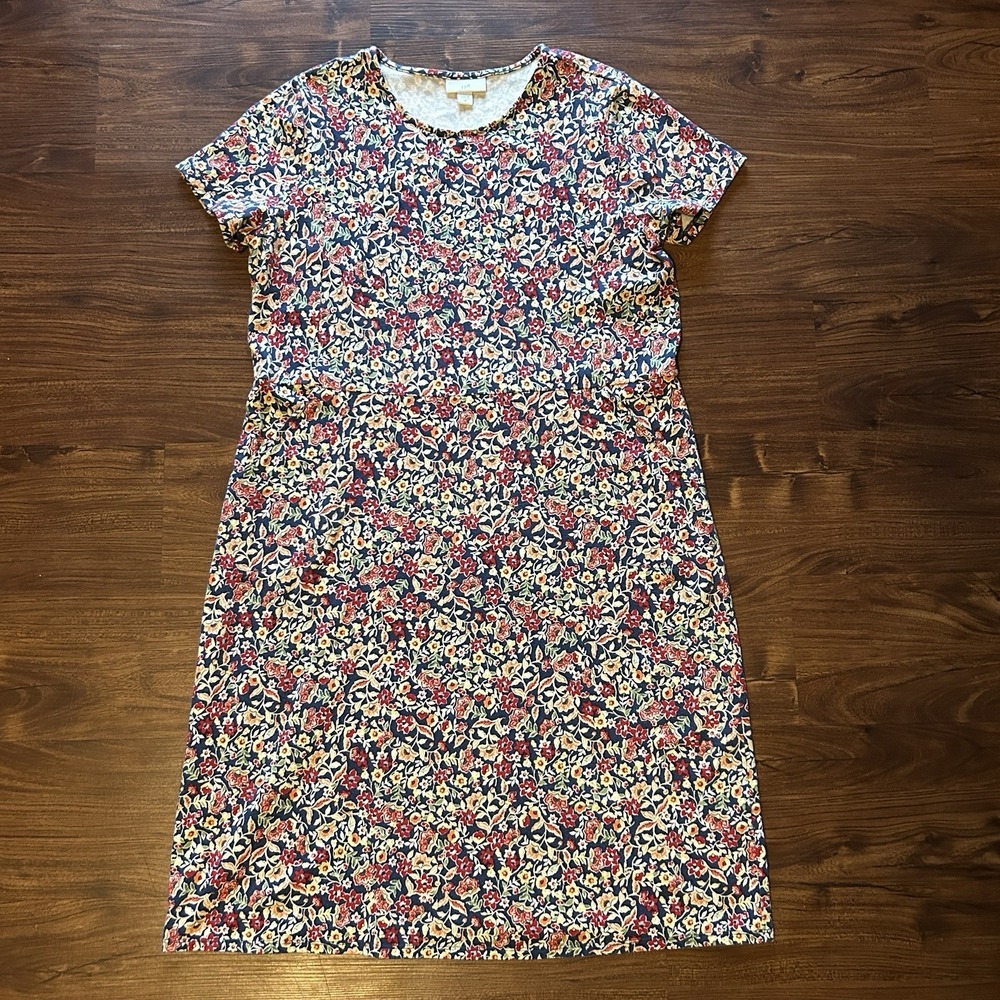 Women's J. Jill Blue Floral Short Sleeve Knee Length Shift Dress Size M
